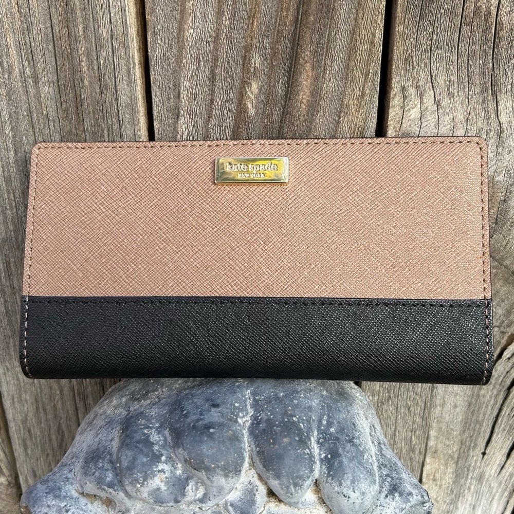 Kate Spade Laurel Way Stacy Wallet Leather Black Beige